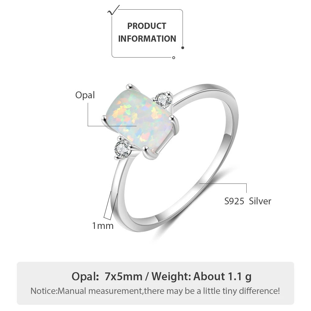 925 Sterling Silver Jewelry Sets for Women Rectangular White Opal Ring Earrings Opal Jewelry Wedding Party Gifts (Lam Hub Fong)