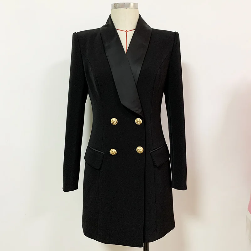 

Europe Style Women High quality double-breasted dress Chic elegant long sleeves mini dress B859