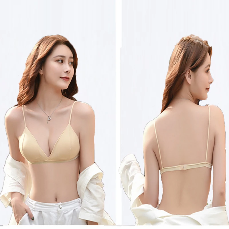 Sexy Lingerie Soft Bras For Women Triangle Cup French Deep V Bra With Chest Pad Ladies Bottom Bralette Sling Top Underwear bh