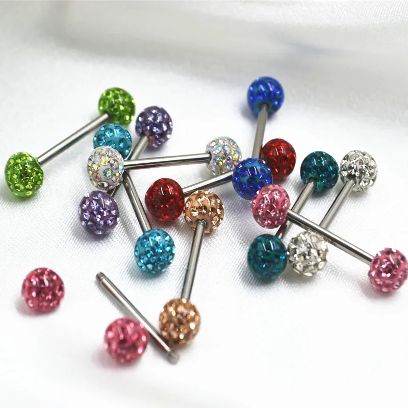 

50pcs Body Jewelry Piercing Crystal Gems Smoothly Tongue Bar Nipple Barbells Straight Bar 14G~1.6mmx16mmx6mm/6mm Body Piercing