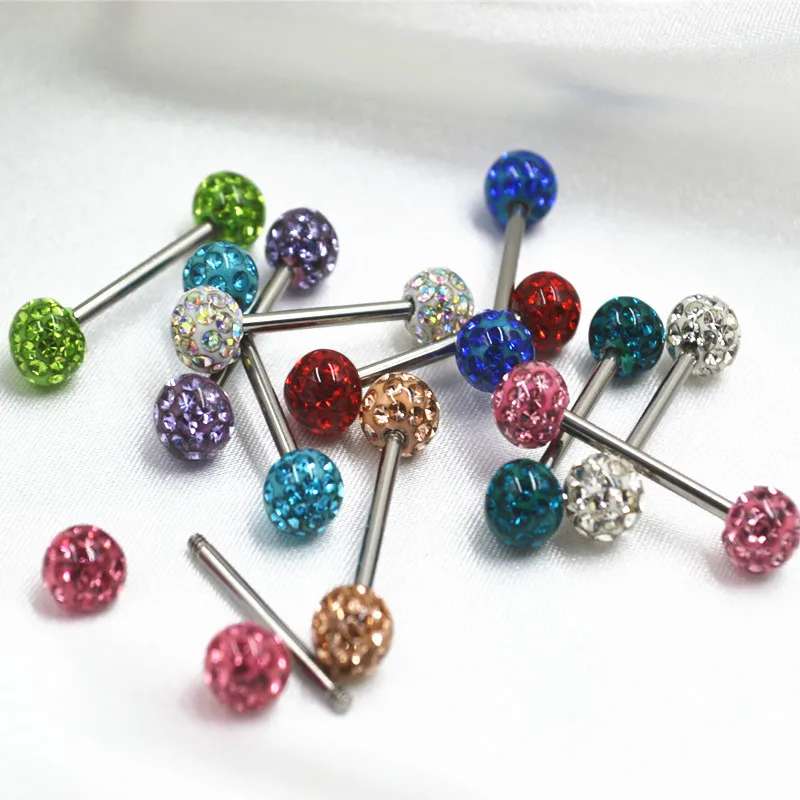 50pcs Body Jewelry Piercing Crystal Gems Smoothly Tongue Bar Nipple Barbells Straight Bar 14G~1.6mmx16mmx6mm/6mm Body Piercing