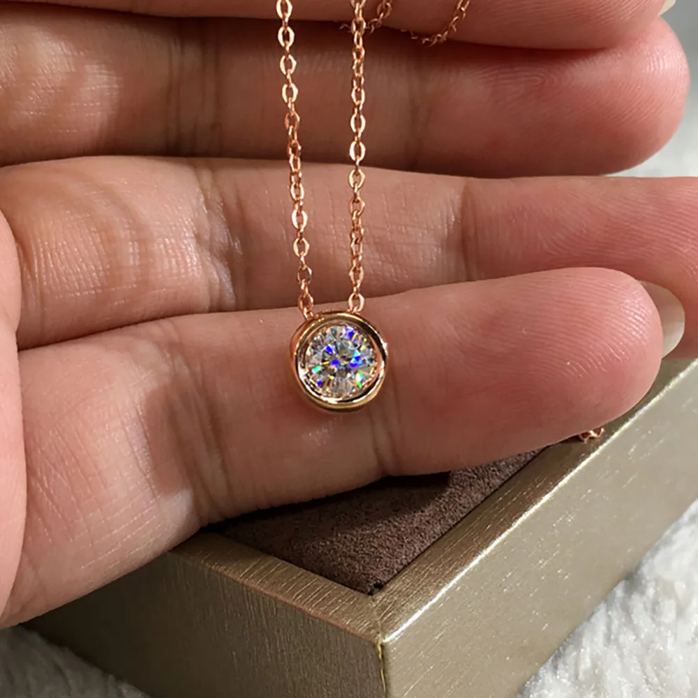 Custom Solid 10K Rose Gold Women Pendants Necklaces Moissanite Diamond 1 2 3 Carat Round Bubbles Wedding Anniversary Engagement