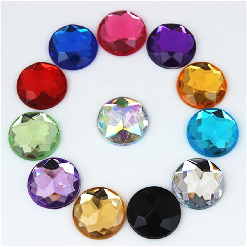 Micui 60pcs 14mm Round Chamfer Crystals Acrylic Rhinestones Flatback Glue On Gems Strass Stone For Clothes Dress Craft MC765
