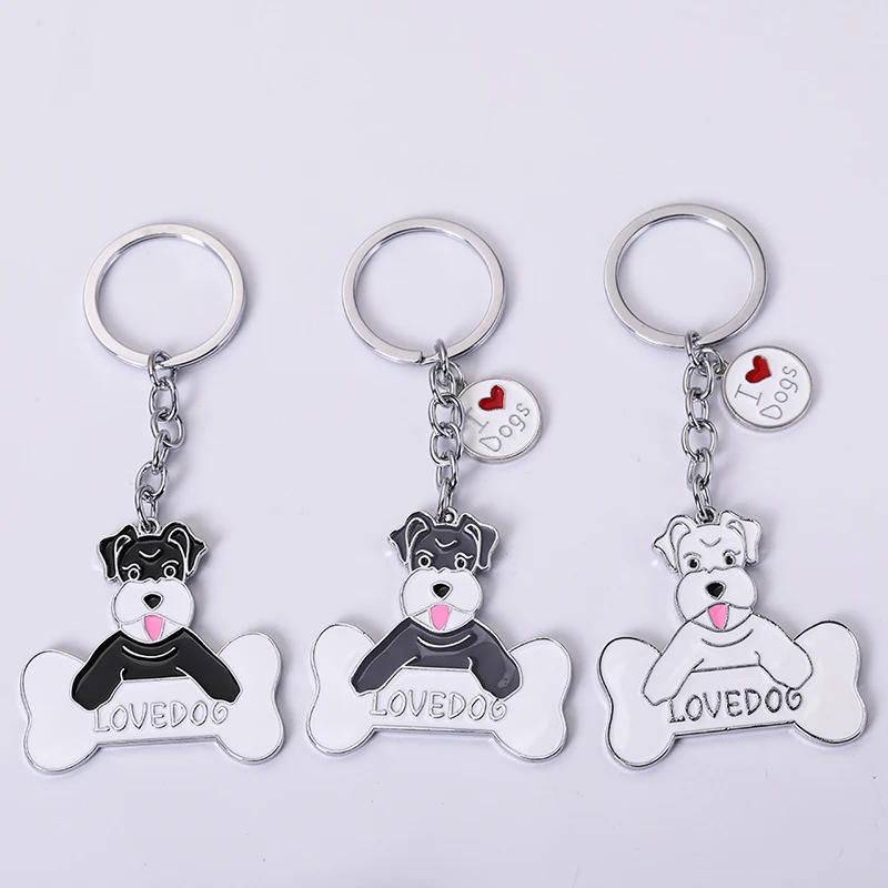 Fashion Schnauzer key ring car keychain black and white gray metal keychain animal metal charm men's jewelry couple gift