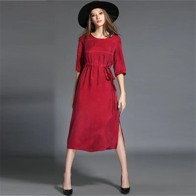 And Robe Femme European America Wine Red Slik Dress Women Clothing Half Sleeve Plus Size Womens Dresses New Arrival 2020 FYY540