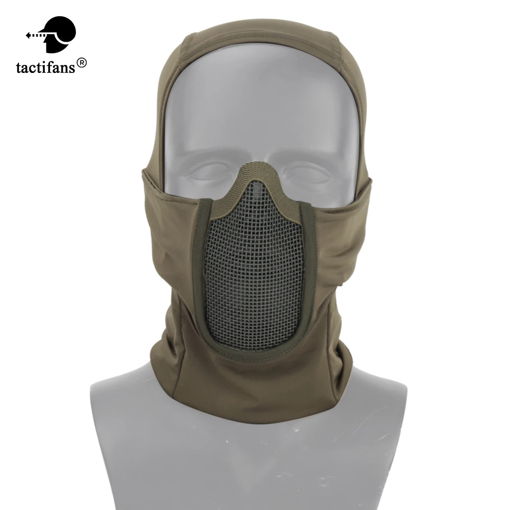 

Paintabll Tactical Mask Hooded Balaclava Full Faced Steel Mesh Neck Protective Hunting Cap Shooting Airsoft Accessories