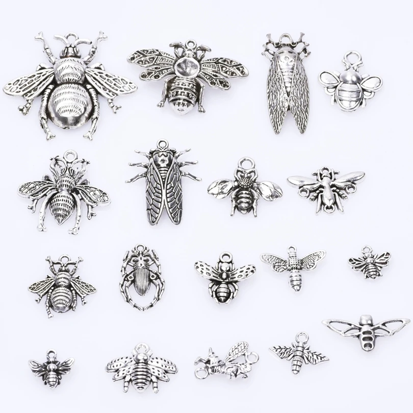 Silver Color Mixed Insect Charms For Jewelry Making Bee Pendant Alloy Cricket Animal Pendant Women Men Accessories DIY Necklace