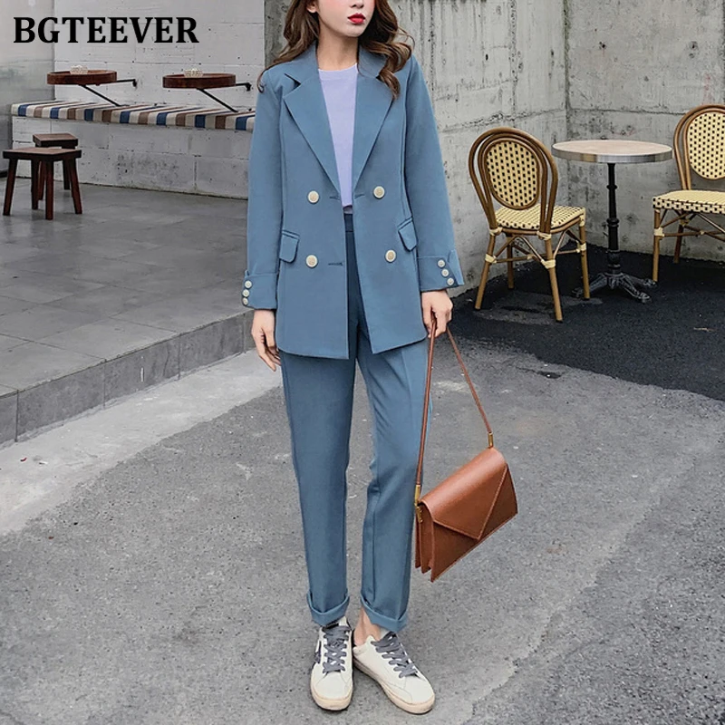 Bgteever Mode Vrouwen Blazer Suits Lange Mouwen Double-Breasted Blazer Broek Pak Kantoor Dames Twee Stuk Blazer Sets 2020