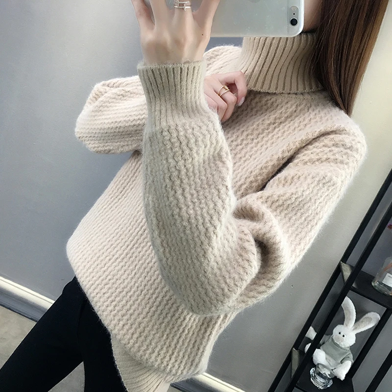 

Solid loose Women 2021 Sexy trend gentle student sweater jacket net red hot sale Autumn Turtleneck Fashion Long sleeve Vestidos