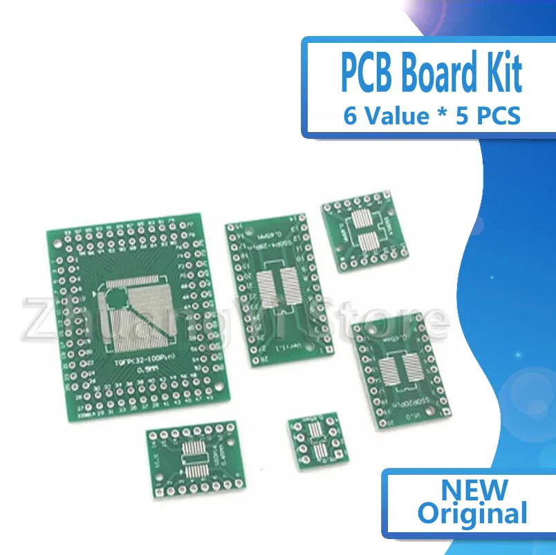 Kit de Placa PCB SMD Para Adaptador de inmersión, convertidor, Placa QFP 32 44 64 80 100 HTQFP QFN48 SOP SSOP DIP 8 16 24 28, 30 Uds. = 6x5 uds.