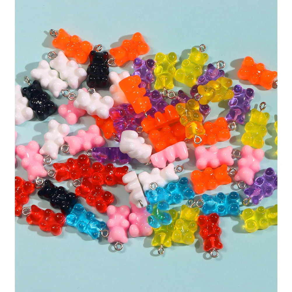 10Pcs 20*11mm Colorful Gummy Bear Charms Gold Silver Color Resin Bears Pendant DIY Making for Earrings Necklace Accessories