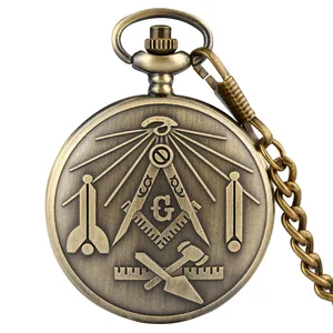 Часы наручные в стиле «G», бронзовые Кварцевые карманные ретро-часы с масонской тематикой, с медной цепью в стиле панк, с антикварным циферблатом, с арабскими цифрами