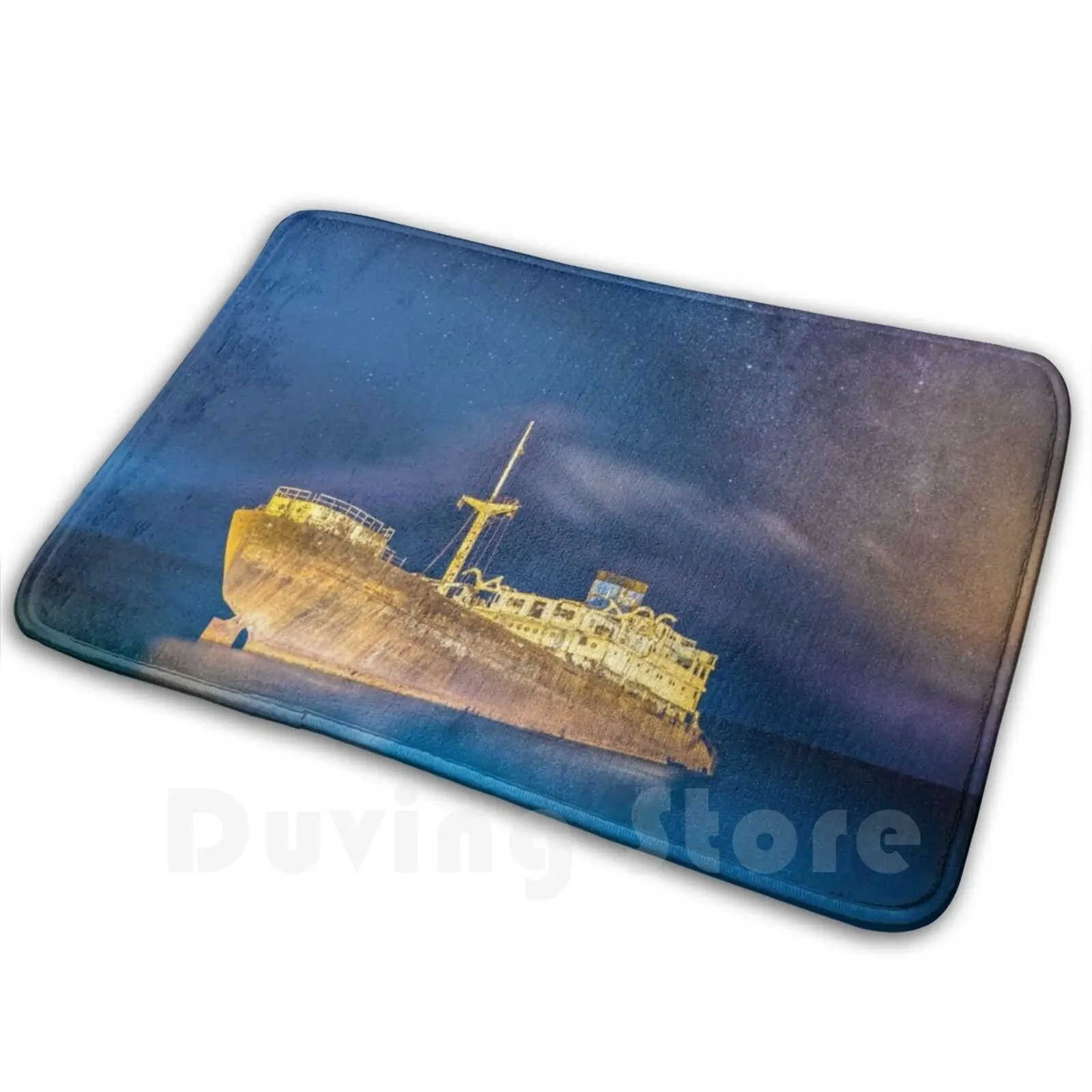 Ghost Ship With Milky Way Carpet Mat Rug Cushion Soft Non-Slip Icimages Lanzarote Shipwreck Telamon Blue Sea Blue Sky Old