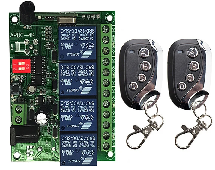 433MHz Universal Wireless Remote Control DC 12V 24V 4CH 4Channel Relay Receiver Module RF Switch 4 Button Remote Control Garage