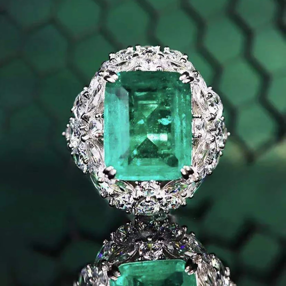 2021 Trend 10*12mm Ruby Emerald Sapphire Paraiba turmalin pierścienie dla kobiet w stylu Vintage kamień Party Fine Jewelry prezent na rocznicę