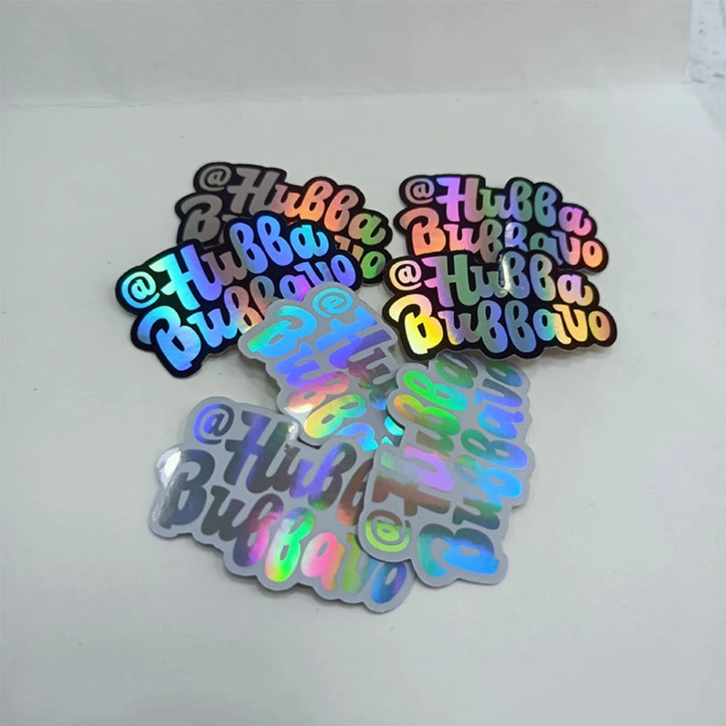 Stiker alfabet Die-cut holografis kustom stiker mobil khusus stiker Decal warna pelangi dekorasi Laptop Mobil