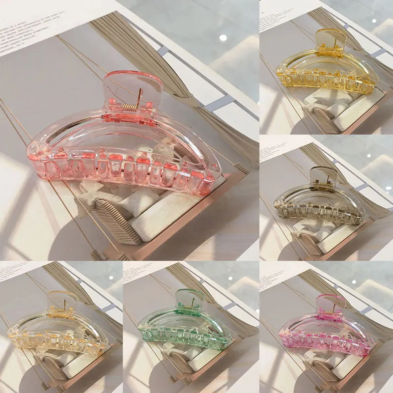 Elegant Transparent Big Hair Claw Geometric Hollow Hairpins Jelly Color Acrylic Hair Clip Ponytail Clip Fashion Hair Accessories