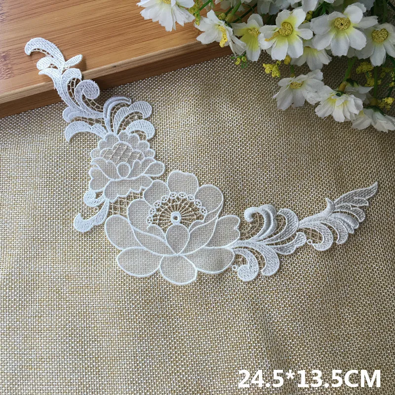 Luxury White Tulle Organza Guipure Lace Fabric Appliques Patch 3d Venise Embroidered Flowers Wedding Dress Garment Sewing Decor