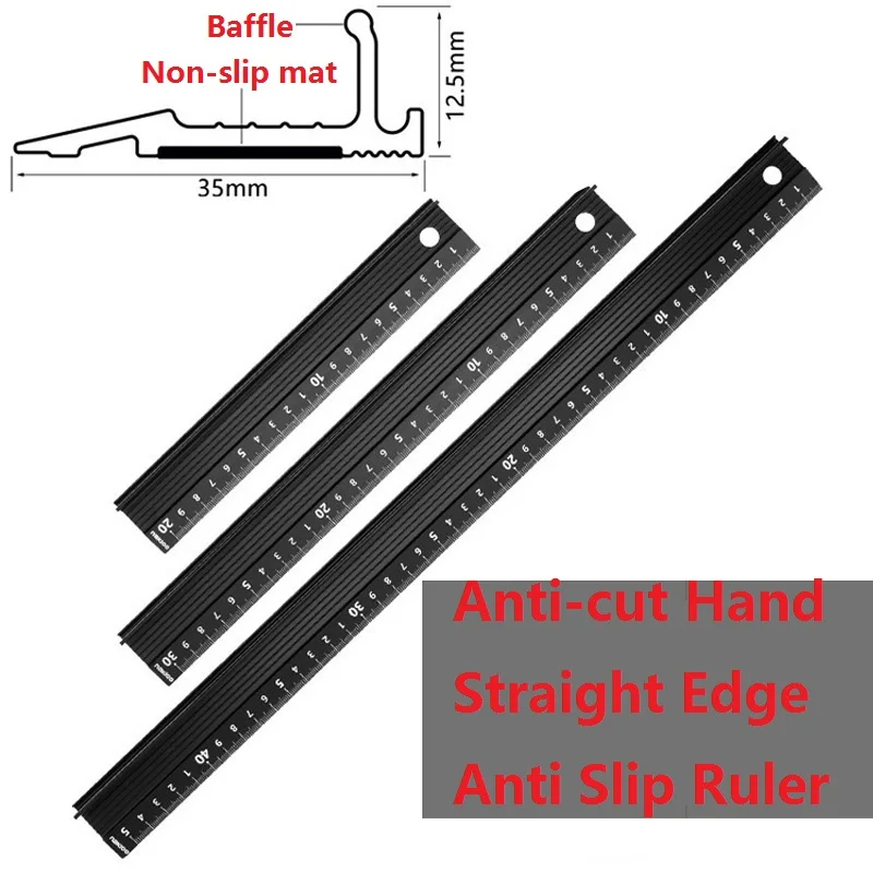 Straight Ruler Anti-cut Anti Slip Extruded Aluminum Alloy Cutting Rule Gauge with Non-slip Mat Multifunction Advanced Cut Tools