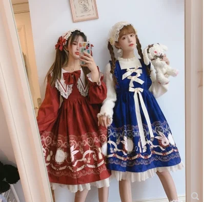 Kawaii mädchen Prinzessin tee party gothic op loli druck cosplay kleid puff hülse vintage nette hohe taille kleid Lolita cos loli