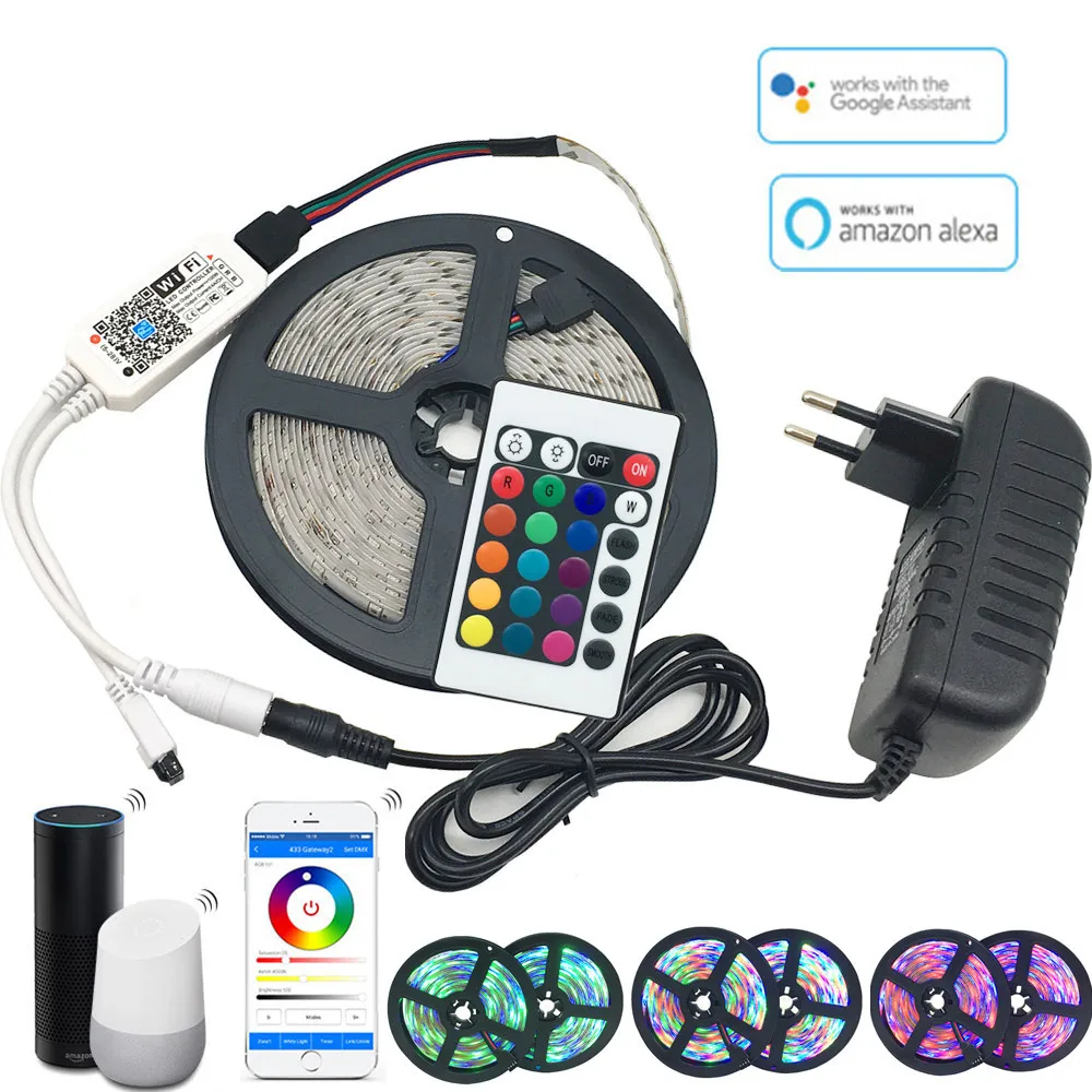 5m/roll 12V 300LEDs RGBW SMD5050 Flexible led Strip+24key IR IOS& Android wifi color DIY muisc made controller+12V adapter kit