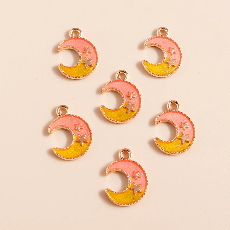 Leslie 10 Stück Kawaii bunte Emaille-Stern-Mond-Anhänger für Halsketten, Armbänder, Ohrringe, DIY-Schmuckherstellungszubehör – Detail 5