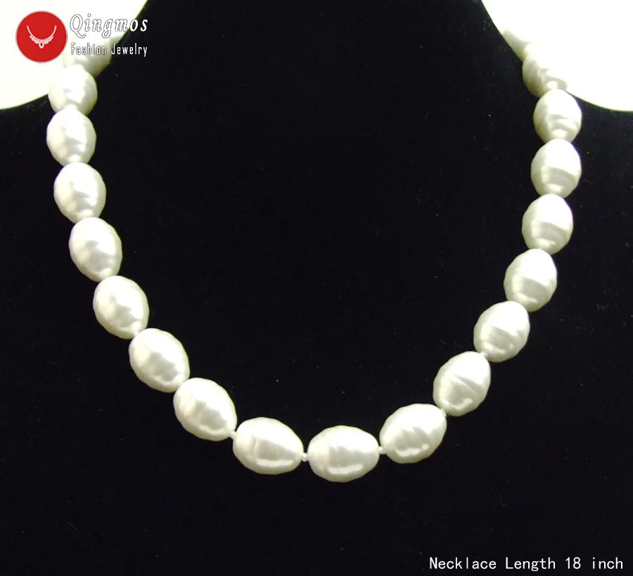 

Qingmos 13*16mm White Sea Shell Pearl Necklace for Women with Oval Sea Shell Pearl Necklaces 17" Chokers Fine Jewelry nec6587