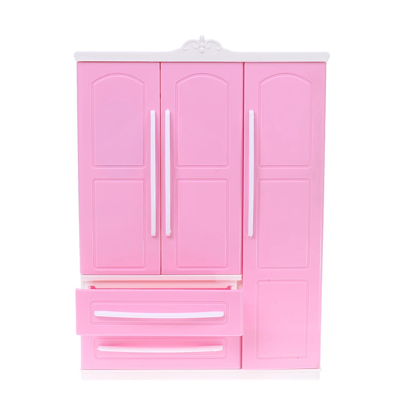 Armario moderno rosa de tres puertas para muñecas, muebles, accesorios de ropa, Juguetes