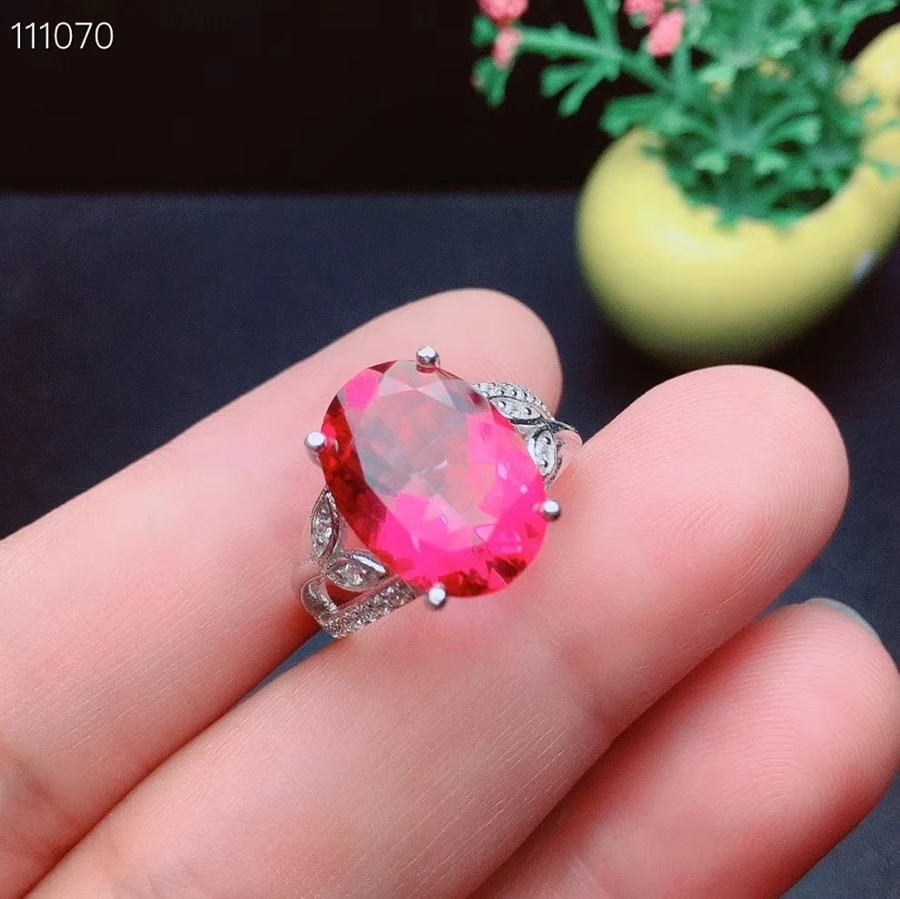 Kjjeaxcmy Mỹ Trang Sức Hồng Tự Nhiên Topaz Bạc 925 Nữ Mặt Dây Chuyền Bông Tai Vòng Cổ Bộ Nhẫn Hỗ Trợ Kiểm Tra Thời Trang