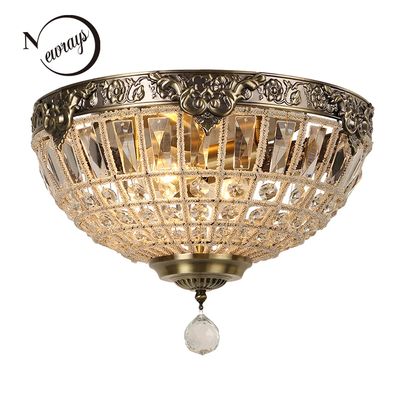 European vintage crystal lamp bronze metal 220 V E27 led ceiling lamp for living room bedroom meeting room hotel room with bulb