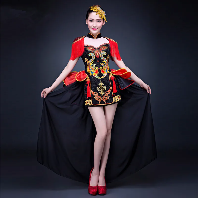 Chinese drum team costume performance stage singer dancer clothing For Female Singer Women dress Dance Wear