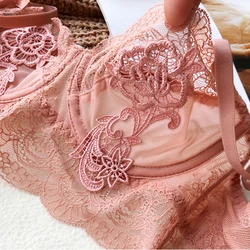 Pink Mesh Bra And Panty Sets For Women Plus Size C D Transparent No Padding See Through Underwire Floral Sexy Underwear Lingerie