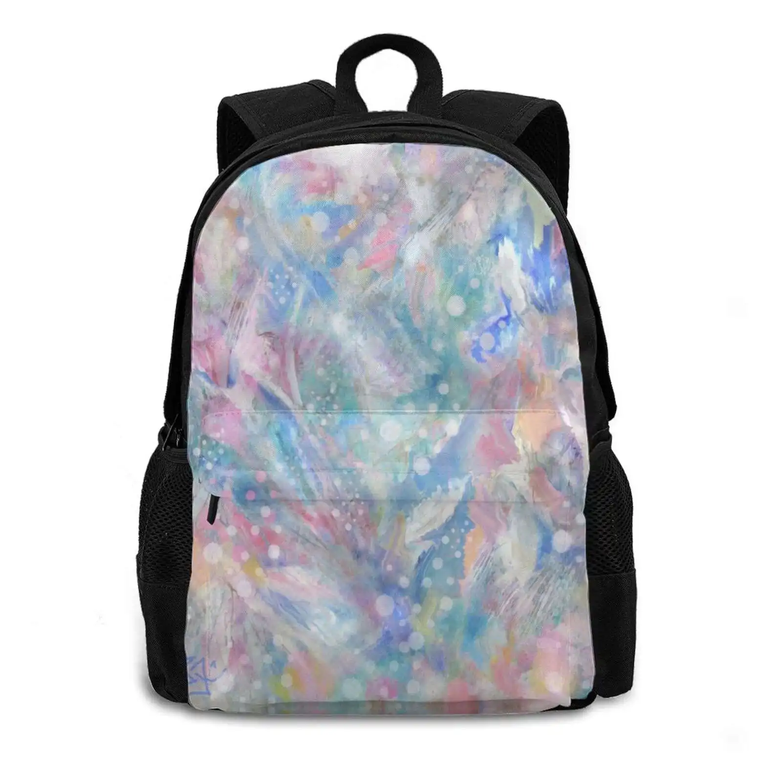 A Meditation 516D Print Design Backpack Student Bag Pastel Abstract Flowing Abstract Sun Bursts Pastel Clouds Jean B Beautiful