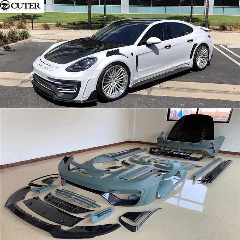 971 Breiter Karosserie-Kit aus Kohlefaser-FRP mit Frontstoßstange, Heckstoßstange, Diffusor, Seitenschwellern und Motorhaube für Porsche Panamera 971