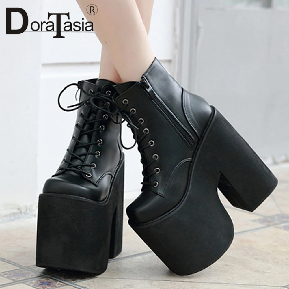 

DORATASIA Brand New Ladies High Platfrom Boots Fashion Thick High Heels Boots Women 2020 Cross Tied Party Office Shoes Woman