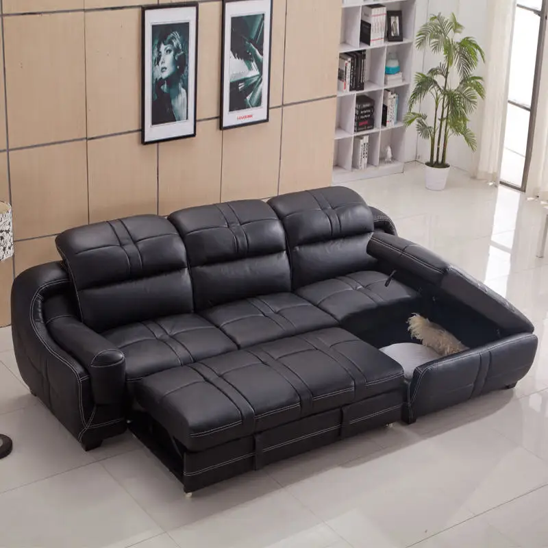 Living Room Sofa set furniture real genuine cow leather sofas bed recliner puff asiento muebles de sala canape L shape sofa cama