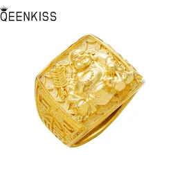 QEENKISS Vintage Gold Maitreya Buddha Adjustable Ring For Men Wholesale Wedding Party Birthday Groom Father Boyfriend Gift RG596