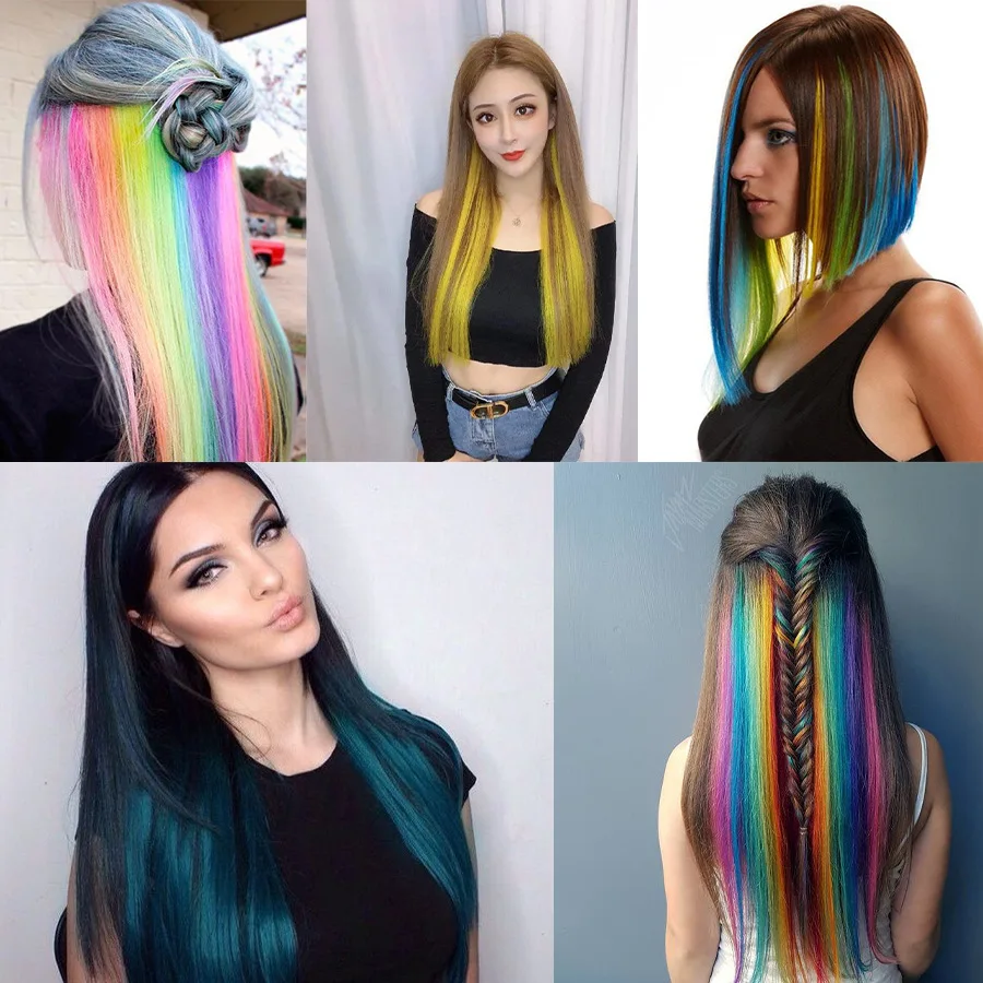 Extensión de cabello sintético de una pieza con Clip colorido, postizo largo, liso y rizado para mujer, Niña y niño con Cosplay