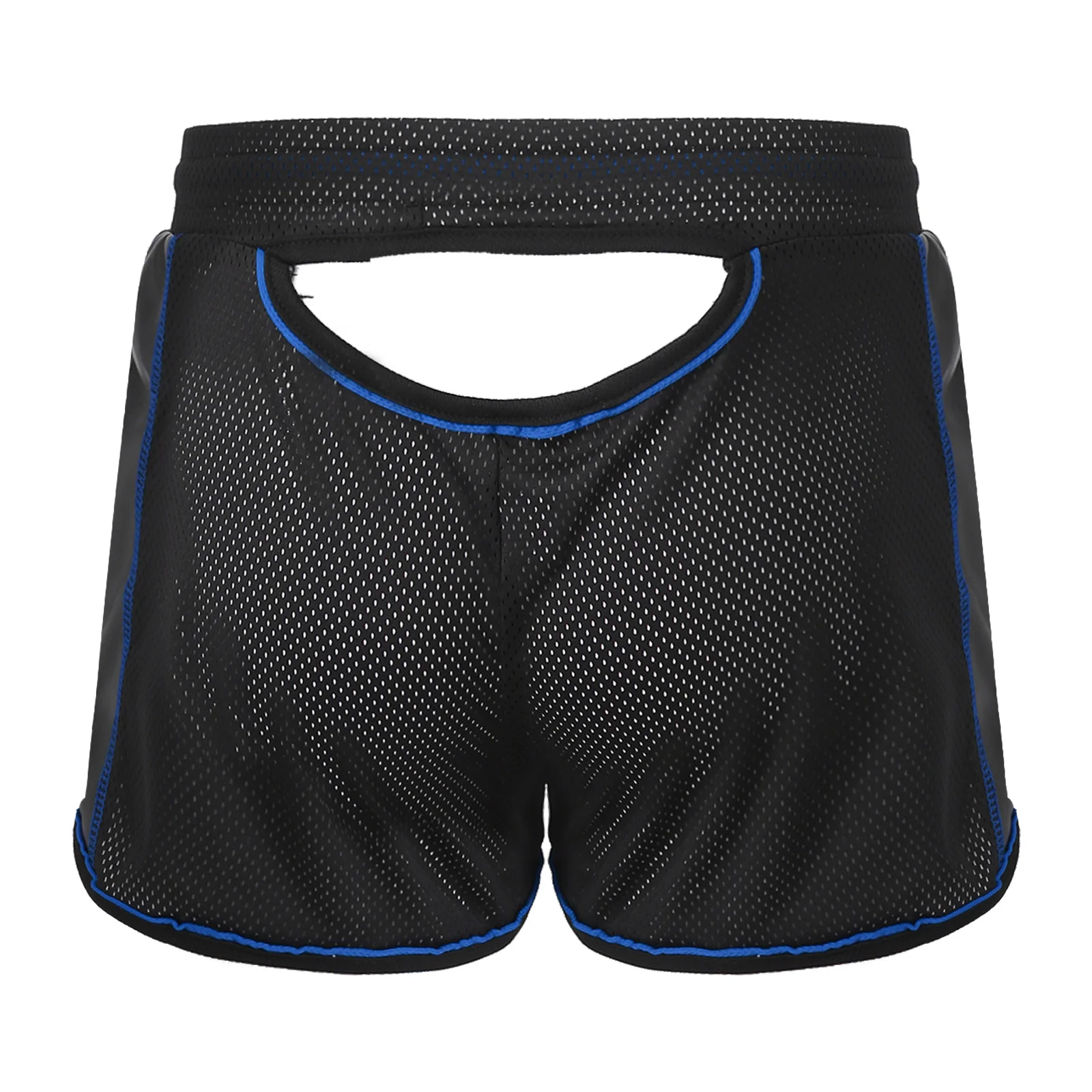 Mens Short Boxers See Through Wetlook Faux Leather Mesh Patchwork Boxer Sexy Men Underwear Panties Swim Trunks