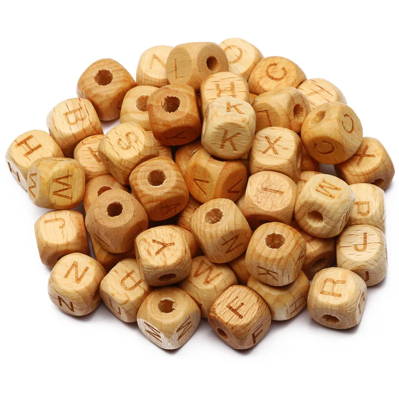 12mm Natural Beech Wooden Letter Beads Alphabet Square Cube Loose Spacer Wood Beads For Jewelry Making Diy Necklace Bracelet