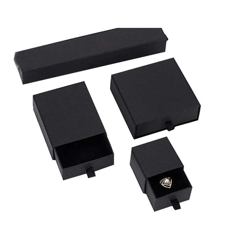 Jewelry organizer box White Drawer Box Earring Jewelry Packaging White Boxes Black Kraft Paper Box Ring Black Jewelry Gift Cases