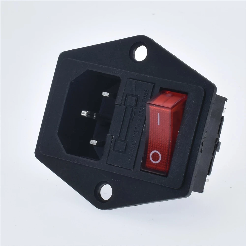 Yeni entegre kırmızı ışık 10A250VAC Rocker anahtarı güç Rocker sigortalı IEC 320 C14 giriş soketi 3pin konnektör fişi sabitleme delik