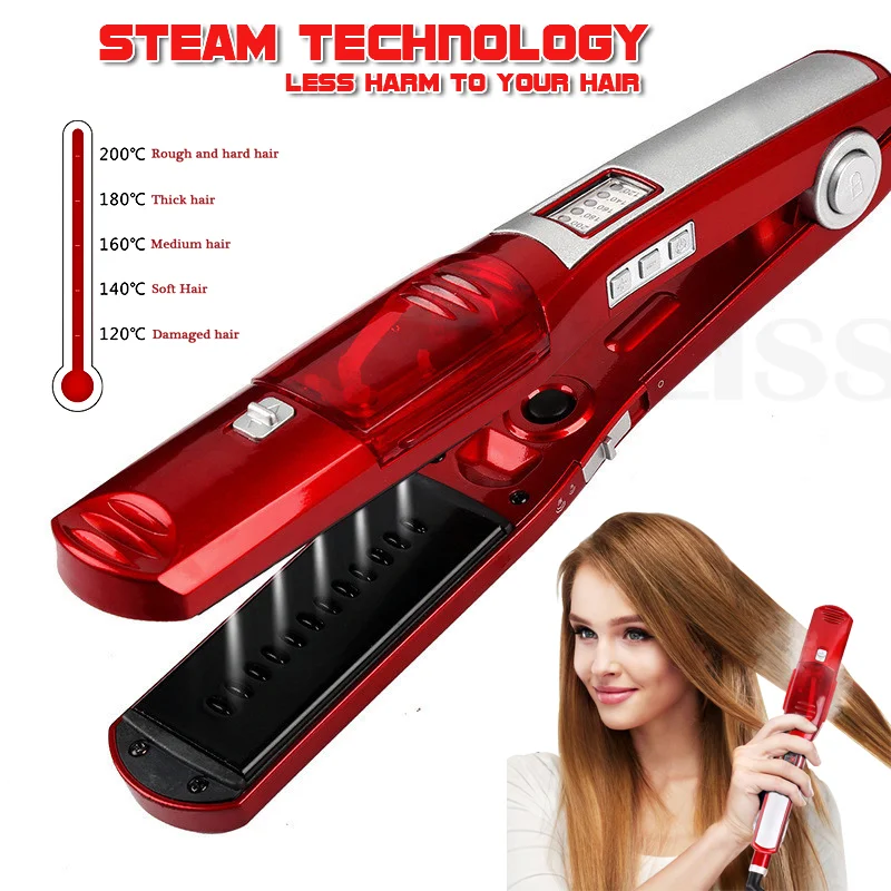 Professional Steam Hair Straightener Ionic Flat Iron Hair Oil Injection Vapor Pod with LCD Display Hair Straightening Iron Tool