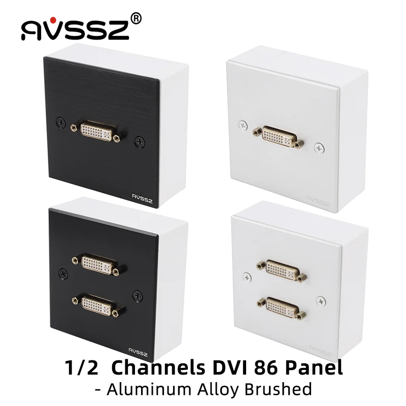 Avssz tipo 86 dvi tomada de parede painel de metal 1 2 canais 24 furos dvi em linha tomada de encaixe fêmea com painel escovado liga al