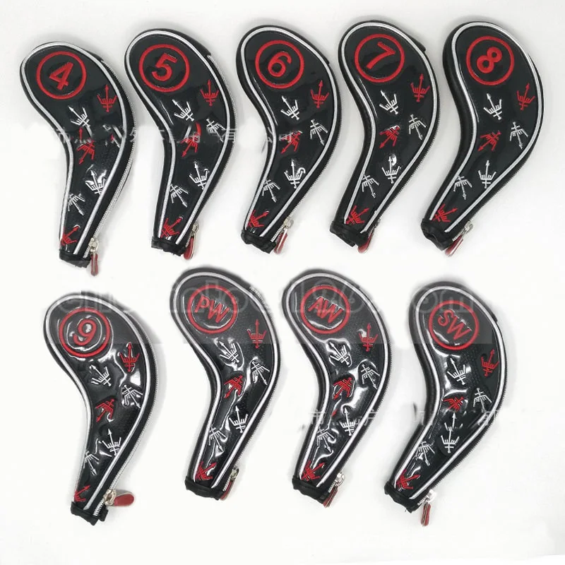 Catazer Golf Iron Headcovers Customized Synthetic Leather 9pcs (4,5,6,7,8,9,P,S,A) Set  with Zipper Closure Putter Cover Protect