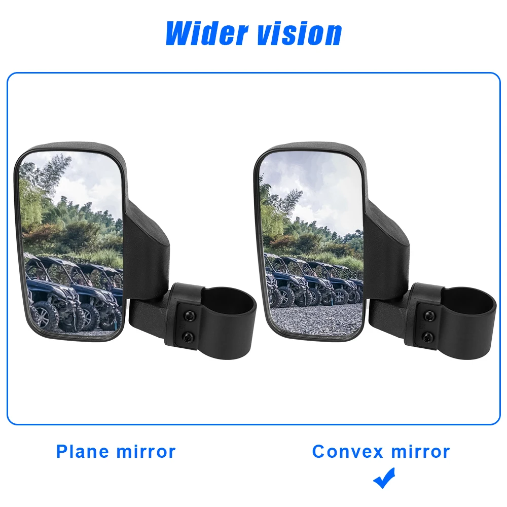 ATV UTV Side Mirror Motorcycle Rear View Mirrors Convex Lens On 1.75/2inch Bar Roll Cage Fastener Pit Bike Accessories Universal