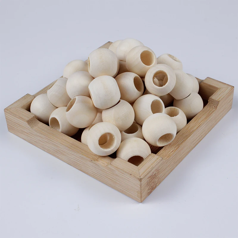 10-40mm DIY Bracelet Bead Accessories Loose Ball Beads Big Hole Wooden Beads Natural Round for Making Bracelet Necklace Jewelry