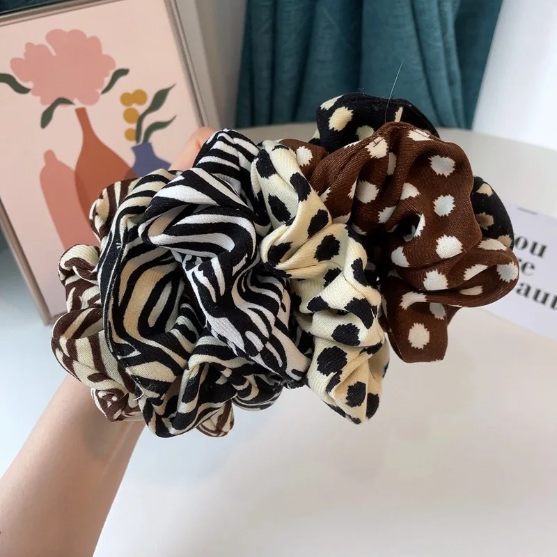 Leopard Fabric Scrunchies Elastic Hair Bands Women Girls Corduroy Dot Zebra Ponytail Holder Hair Ties Fashion Hair Accessories