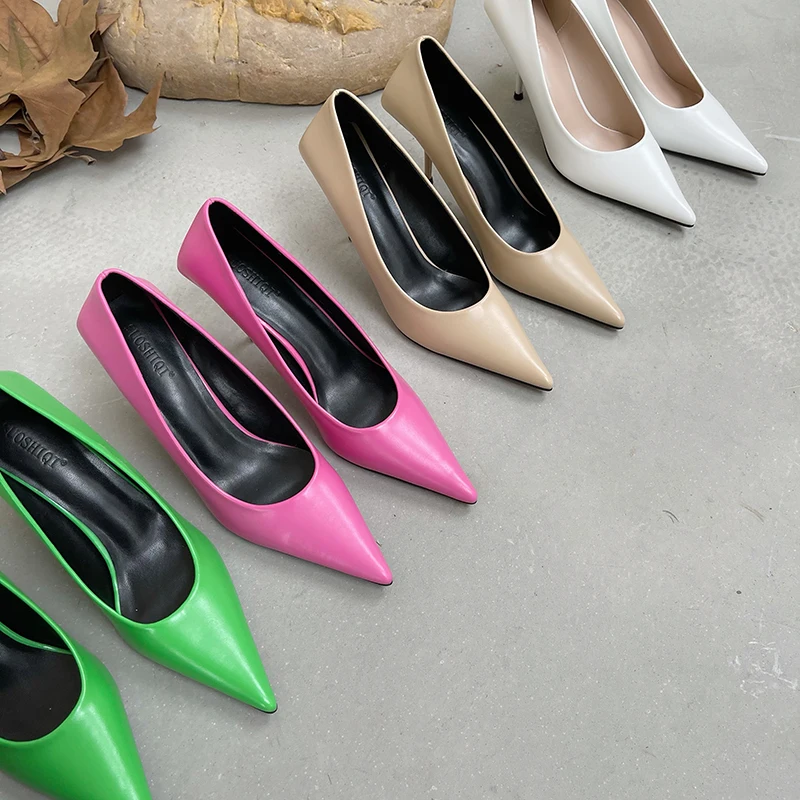 Fashion Women Shoes Pointed Toe Shallow Slip On Thin High Heels Sexy Party Pumps Office Shoes Candy Color Hot Sales 2021 Size 39