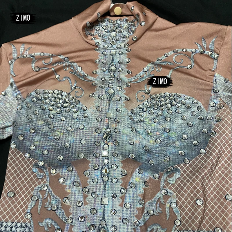 Sexy Rhinestone long sleeve Jumpsuit Women party birthday club Celebrate Performance pole dance Stage leotard drag queen Costume